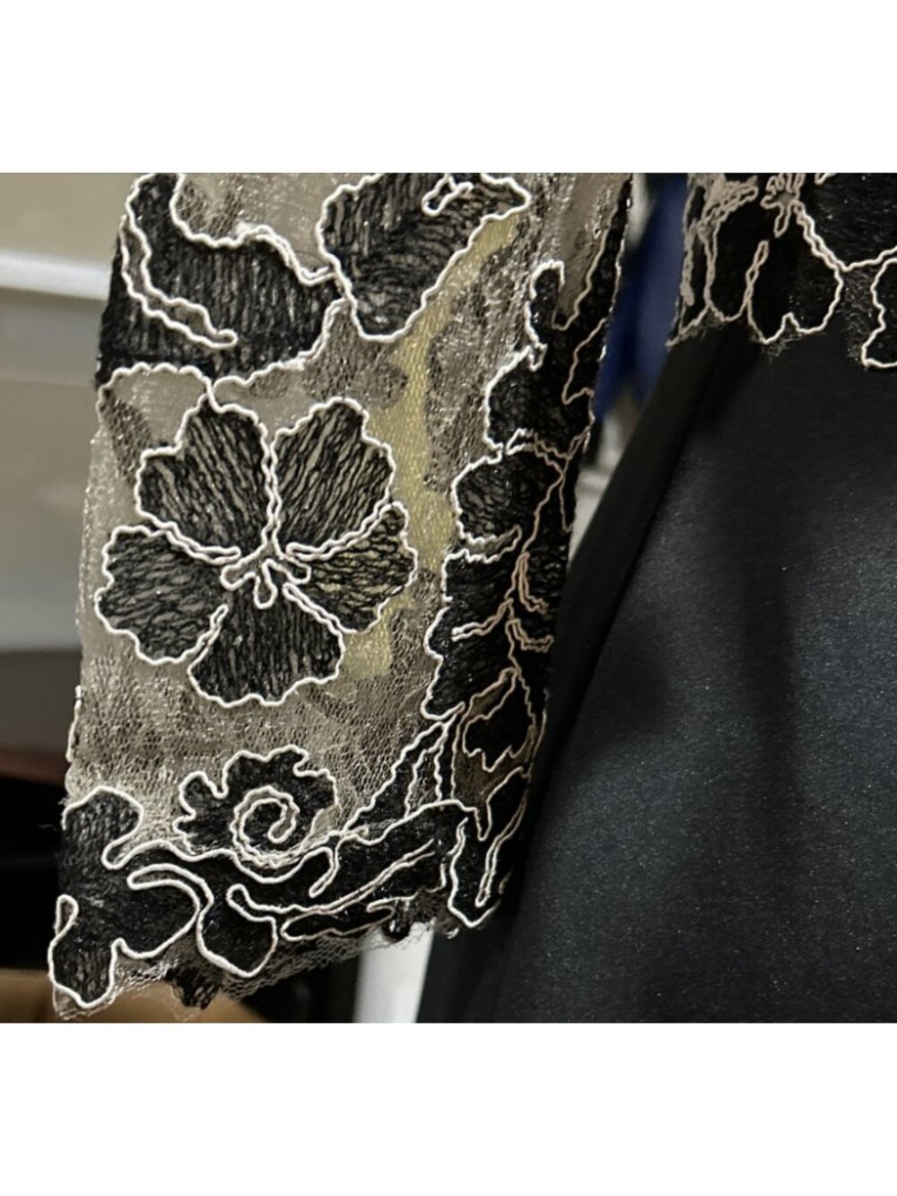 Tadashi Shoji Dress Peony Embroidered Lace Stretch Dress Black Ivory Nude 6 New - Picture 5 of 14